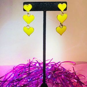 Valentines' Yellow Hearts Dangle Post Earrings